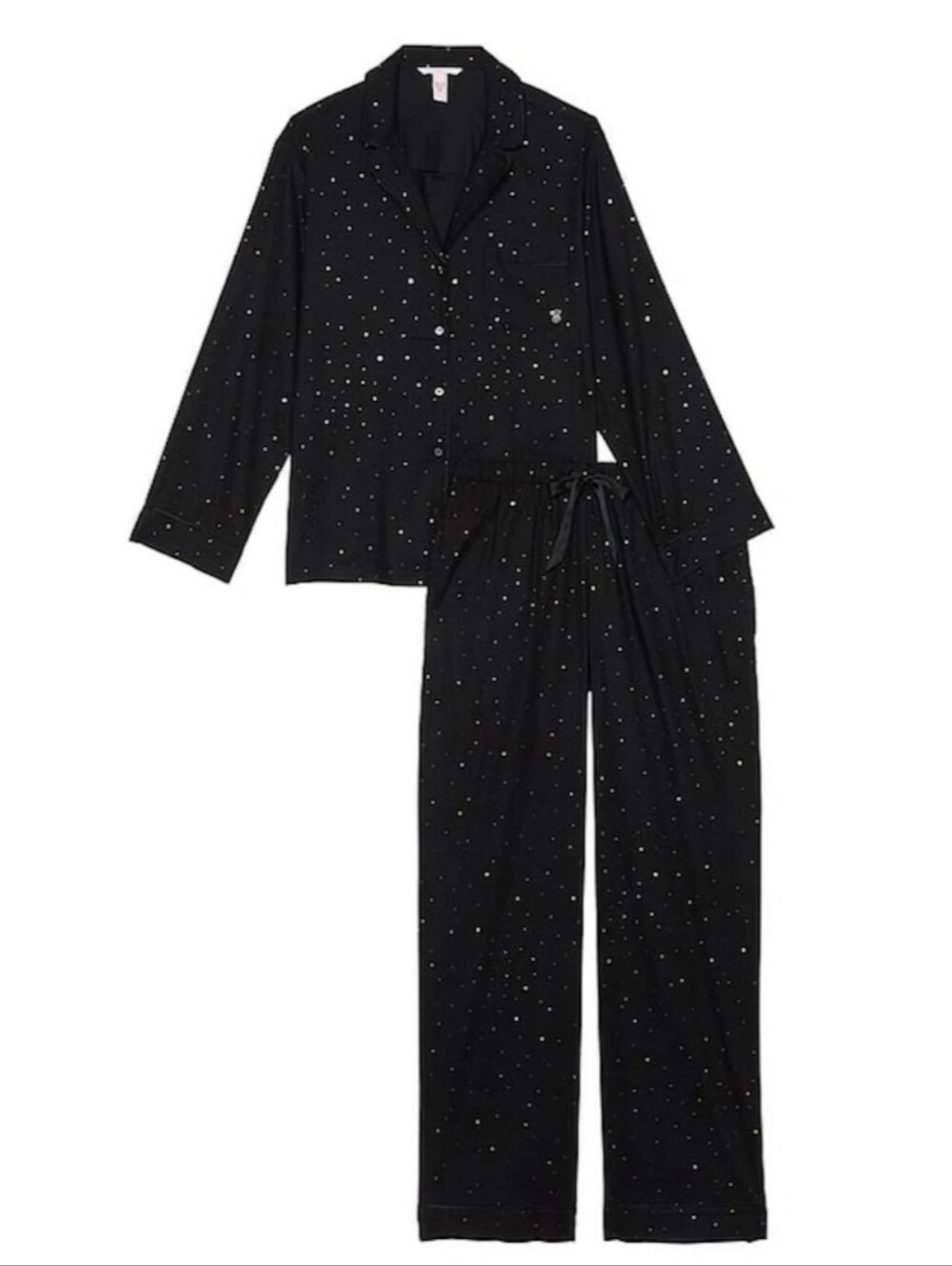 Victoria's Secret Black and Gold Foil Star Night Sky Flannel Pajama Set - M LONG